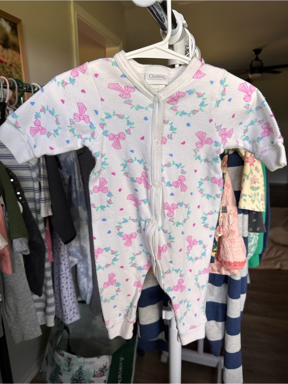 Vintage Carter's White One-Piece with Pink Floral Bows likely 1980s-1990s